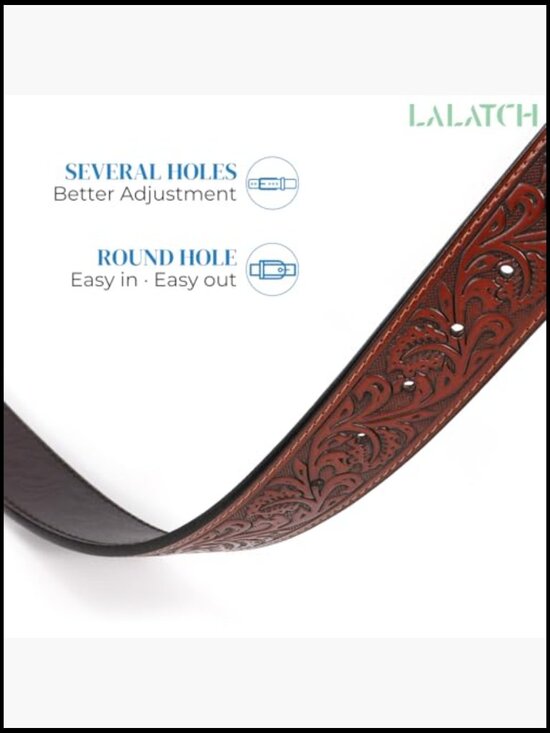Floral Engraved Longhorn Bull Buckle Western Belt for Jeans